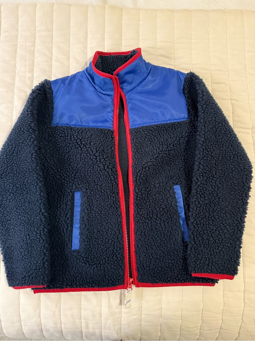 Crewcuts Navy Sherpa Fleece Jacket with Blue Yoke and Red Trim